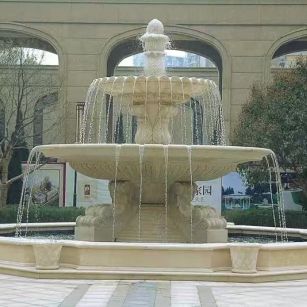 达州 黄金麻花岗岩异型加工——户外庭院石雕流水喷泉