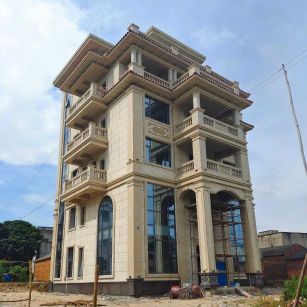 达州 黄金麻花岗岩石材别墅外墙干挂搭配（雕花栏杆花瓶柱门楼罗马柱）