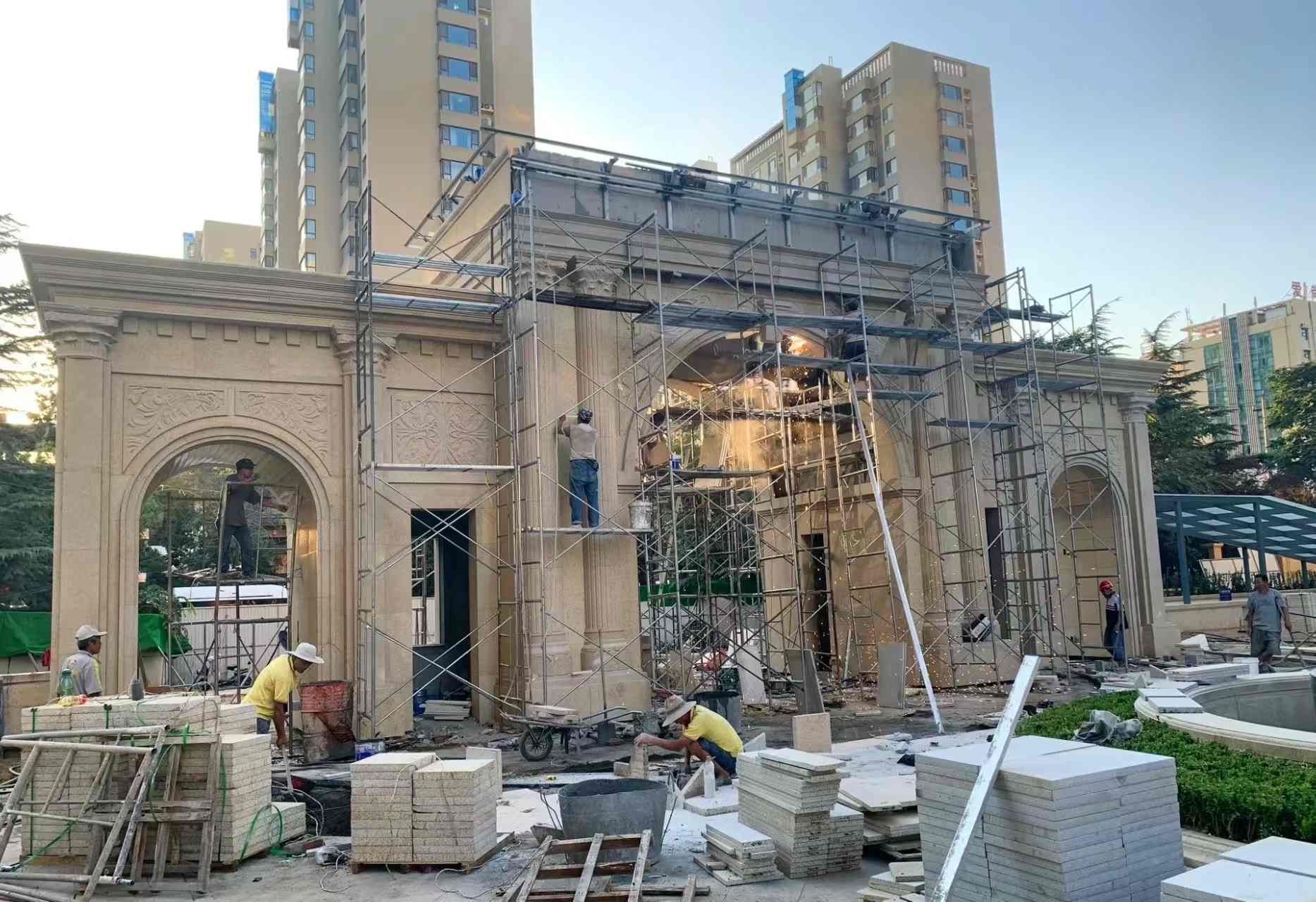 达州 黄金麻荔枝面花岗岩小区门楼外墙干挂