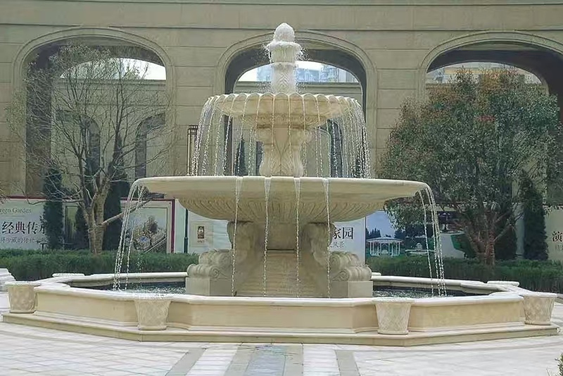 达州 黄金麻花岗岩异型加工——户外庭院石雕流水喷泉