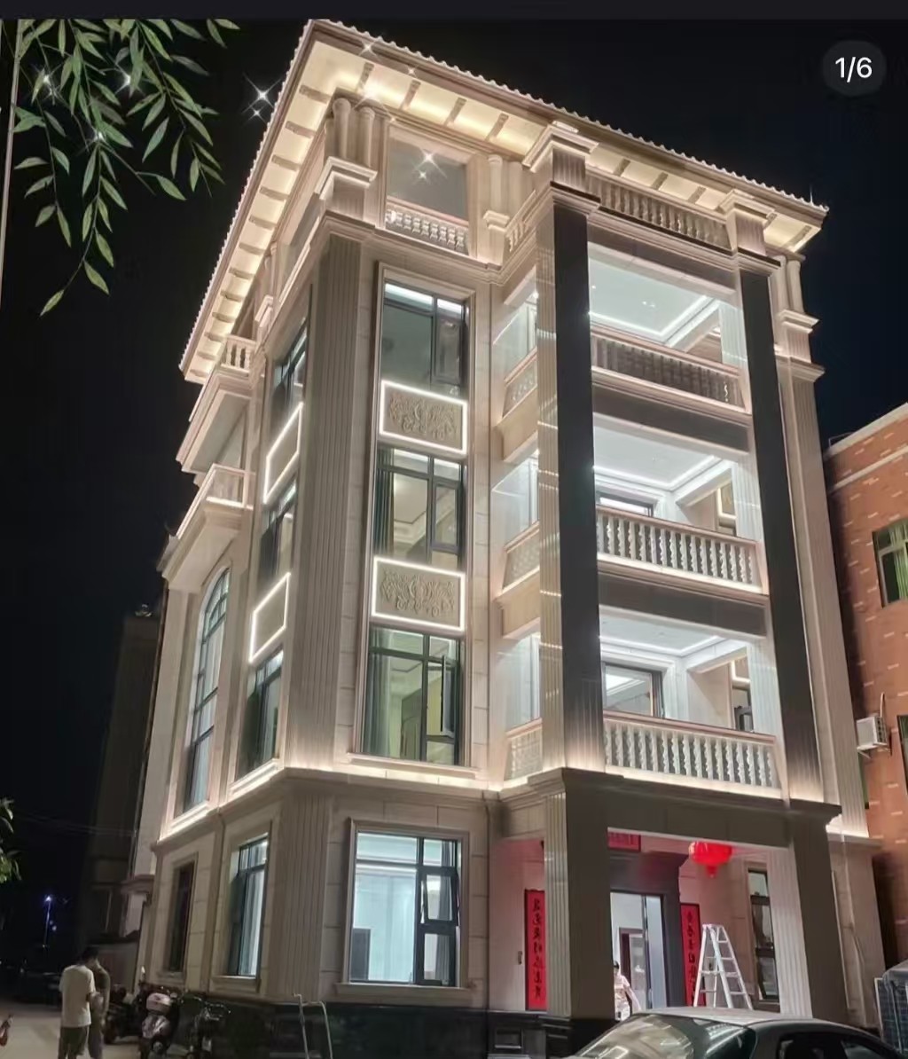 达州 芝麻白花岗岩别墅外墙夜间效果