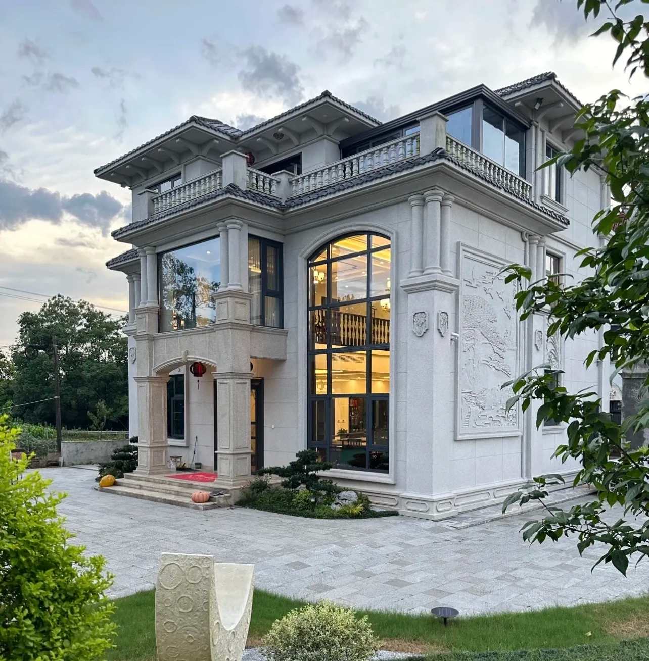 达州 白麻花岗岩私人别墅干挂石材豪华定制