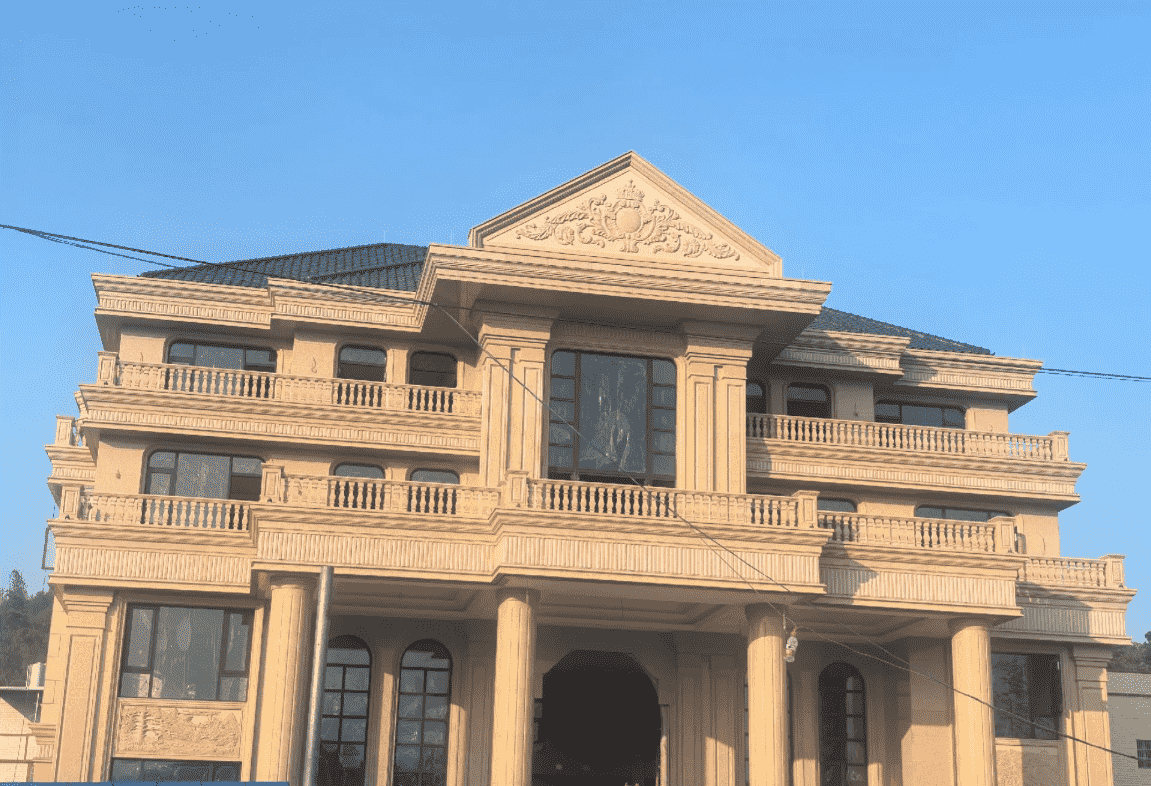 达州黄金麻别墅外墙干挂石材效果示例